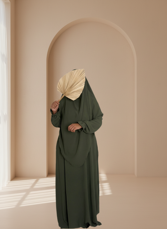 Kaki Abaya & Khimar Set - Mariya Abaya Khimar - Modest Kaki Outfit