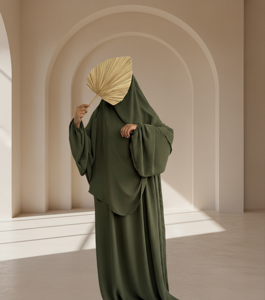 Kaki Abaya & Khimar Set - ASSIYA Abaya Khimar - Modest Kaki Outfit