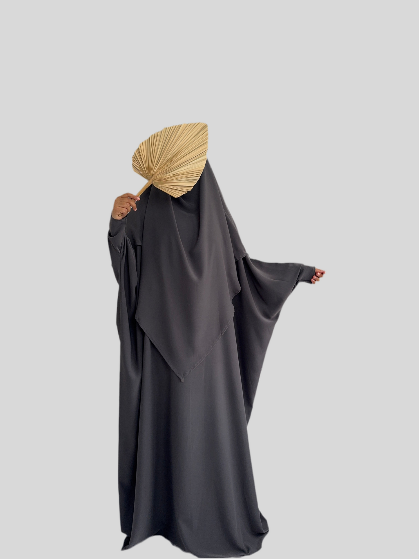 Dark grey Abaya & Khimar Set KHADIJA(Madina Silk)