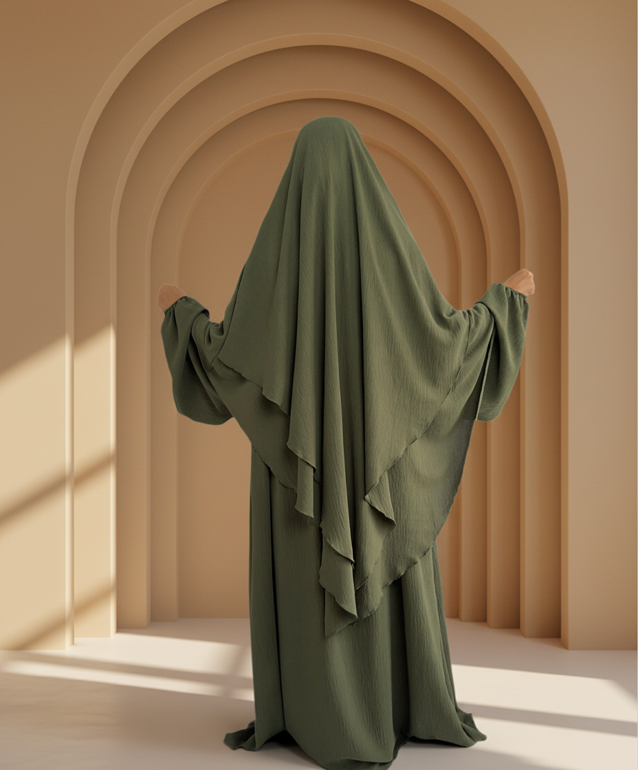 Kaki Abaya & Khimar Set - ASSIYA Abaya Khimar - Modest Kaki Outfit