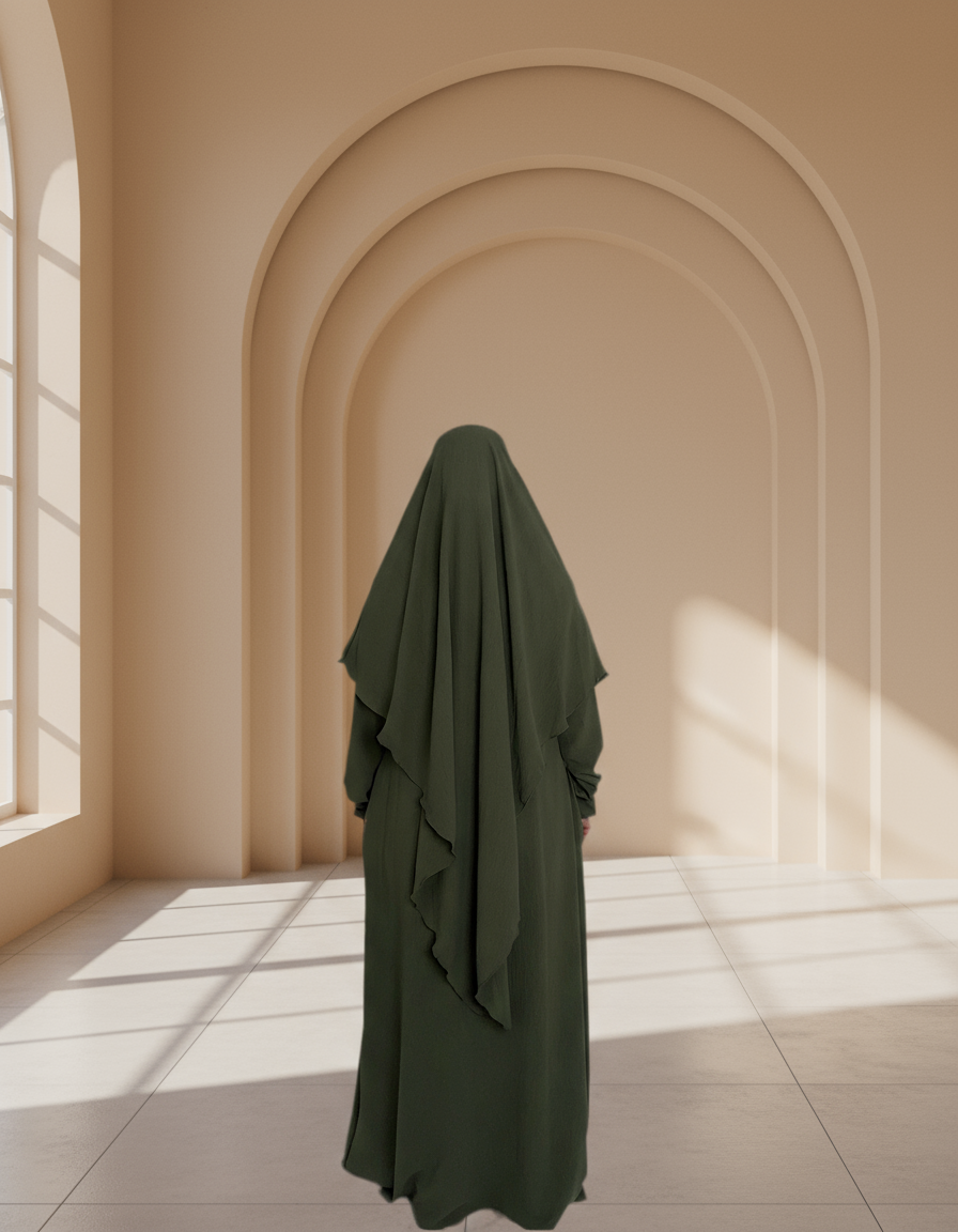 Kaki Abaya & Khimar Set - Mariya Abaya Khimar - Modest Kaki Outfit
