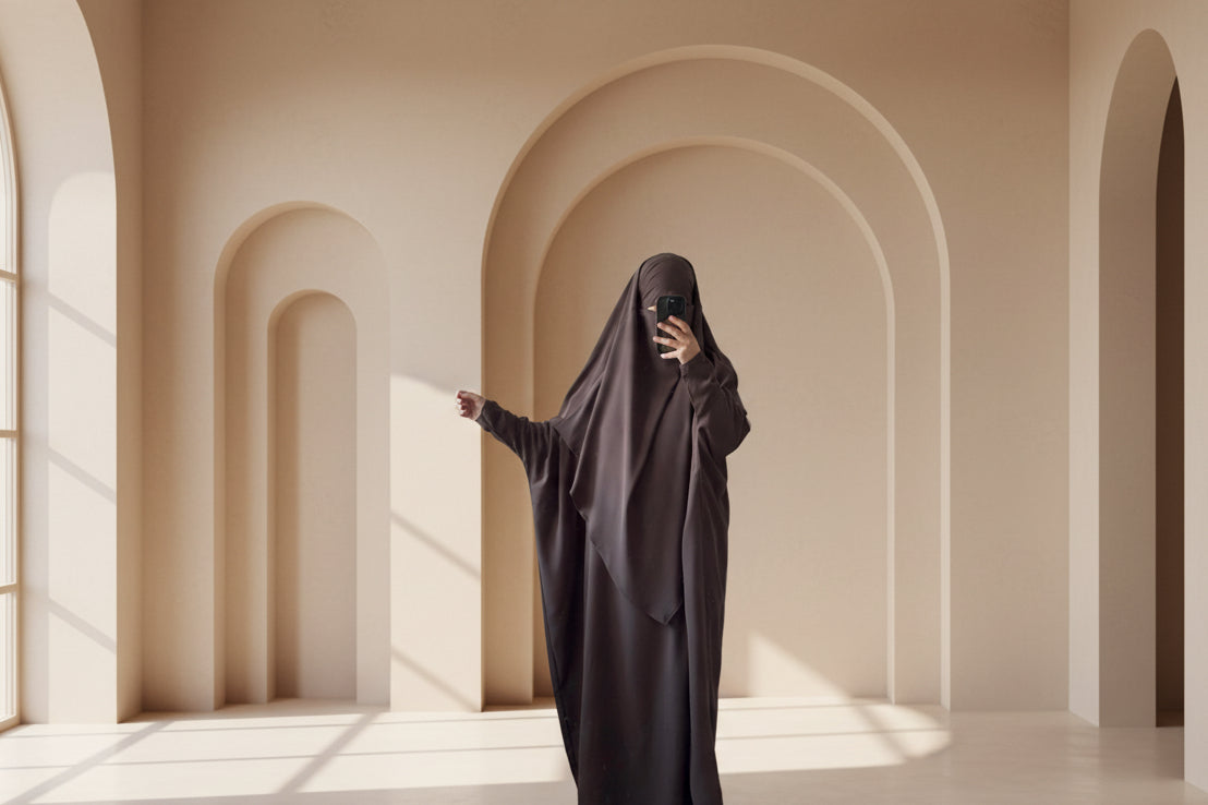 Mocha Brown Abaya & Khimar Set KHADIJA(Madina Silk)