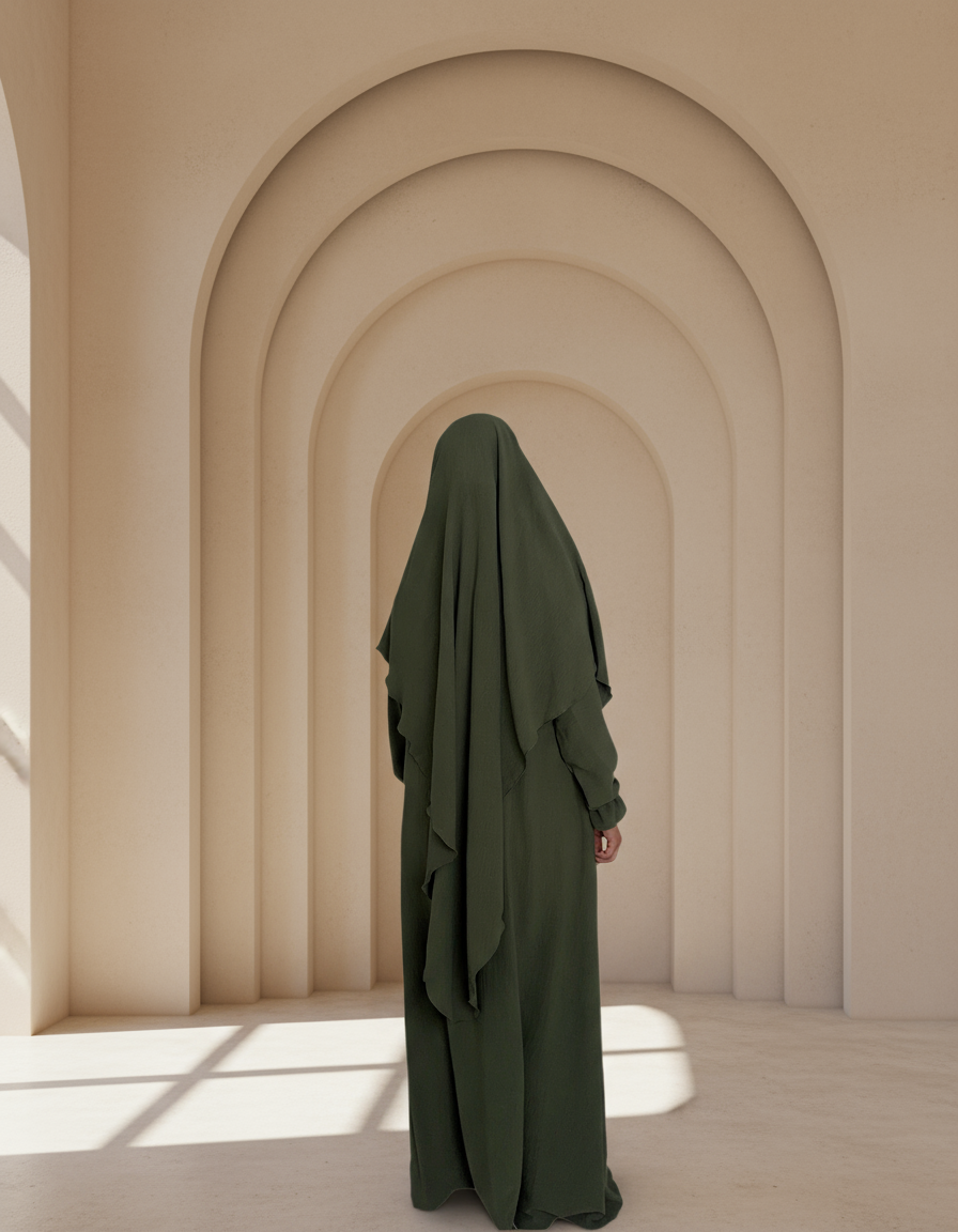 Kaki Abaya & Khimar Set - Mariya Abaya Khimar - Modest Kaki Outfit