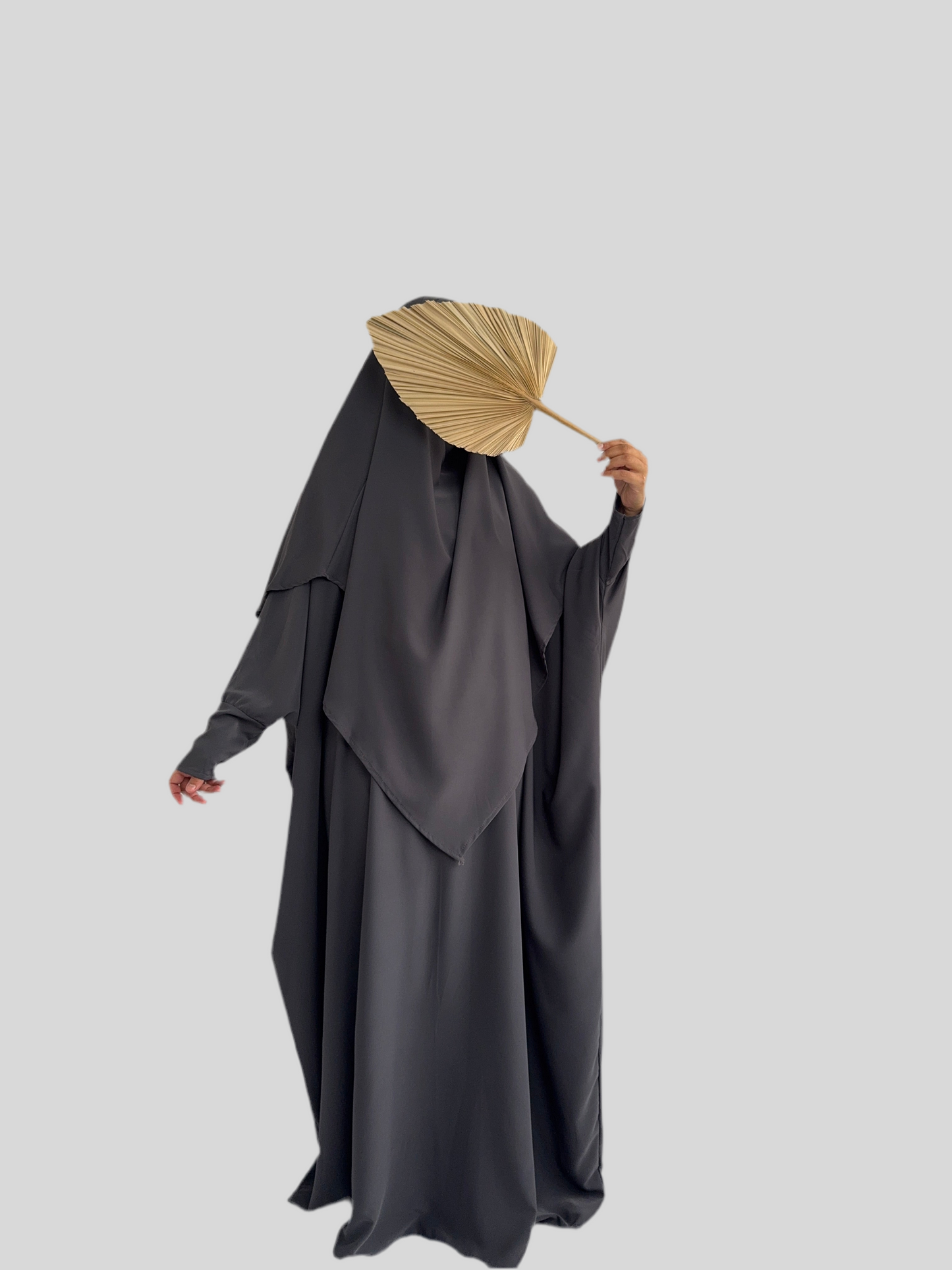 Dark grey Abaya & Khimar Set KHADIJA(Madina Silk)