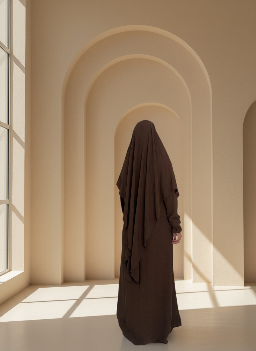 Dark Brown Abaya & Khimar Set - Mariya Abaya Khimar