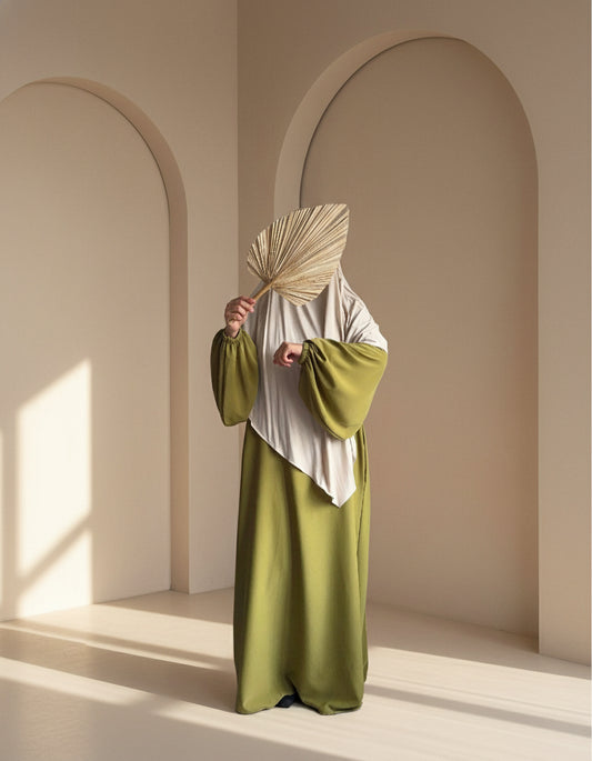 Olive Balloon Sleeves Abaya - Modest Abaya - Aisha