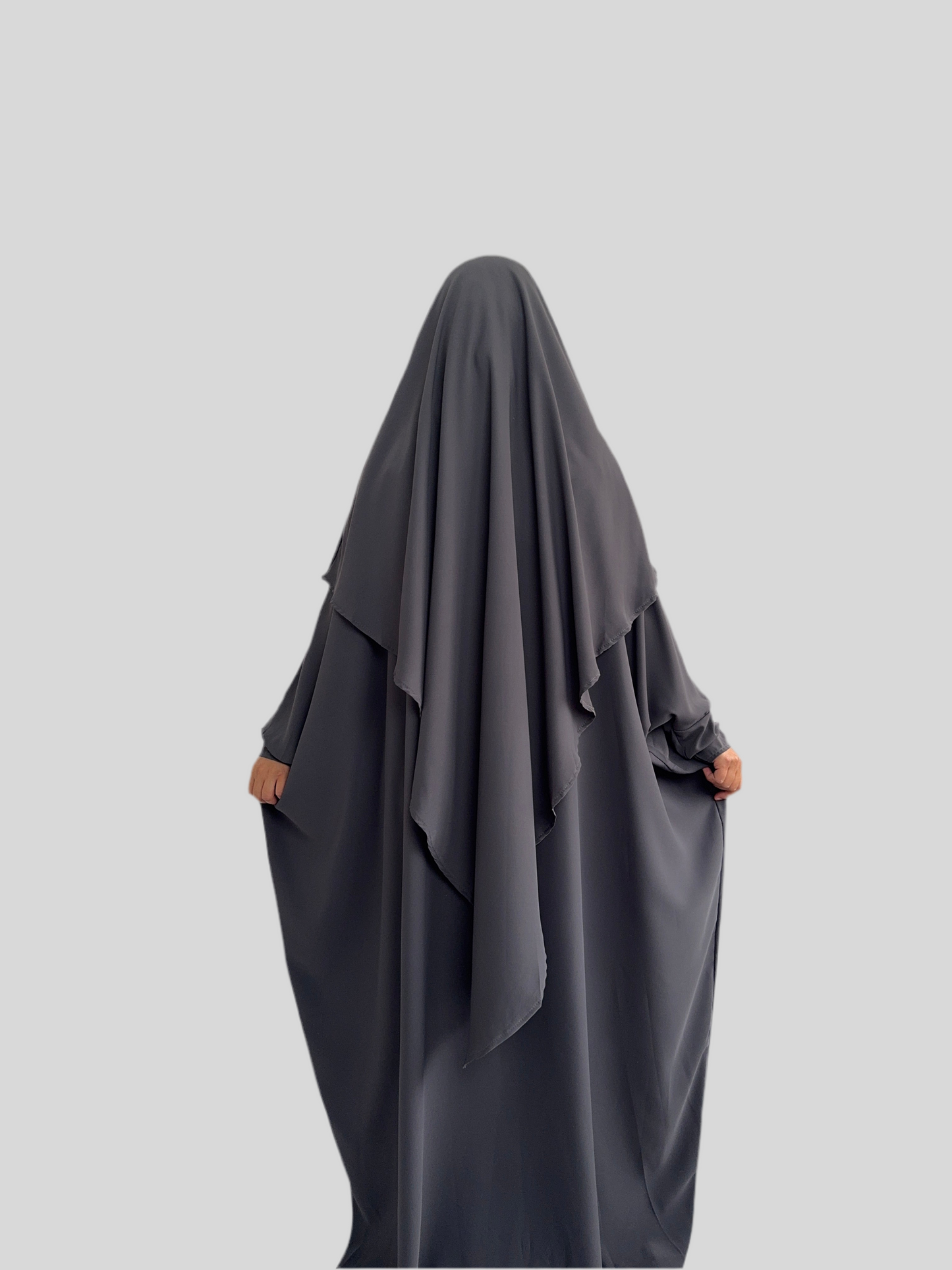 Dark grey Abaya & Khimar Set KHADIJA(Madina Silk)