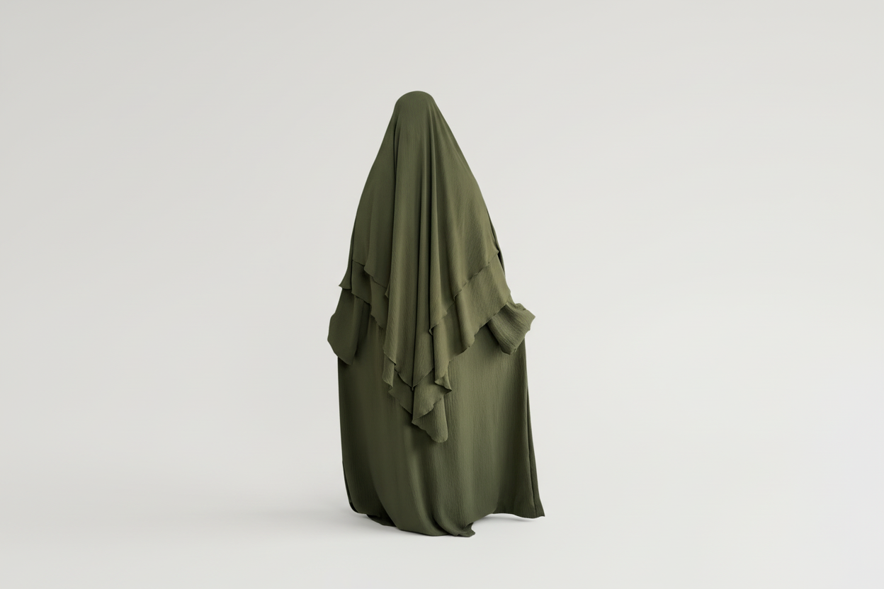 Kaki Abaya & Khimar Set - ASSIYA Abaya Khimar - Modest Kaki Outfit