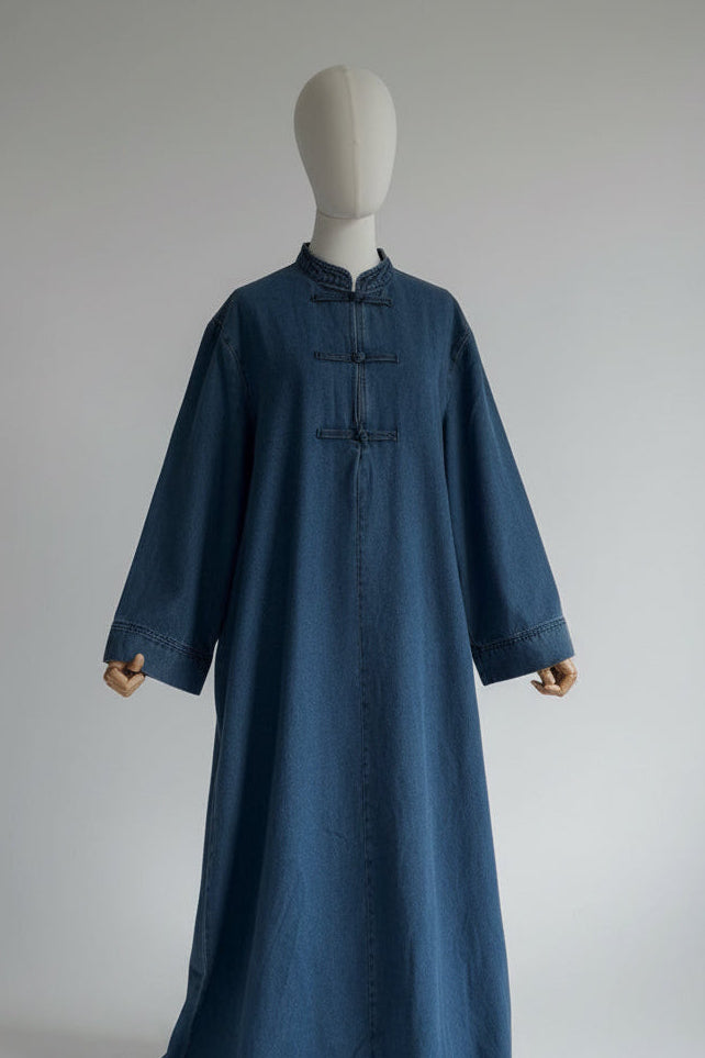 Yuna Oversized Denim Abaya – 100% Cotton Modest Maxi Dress, Loose Fit
