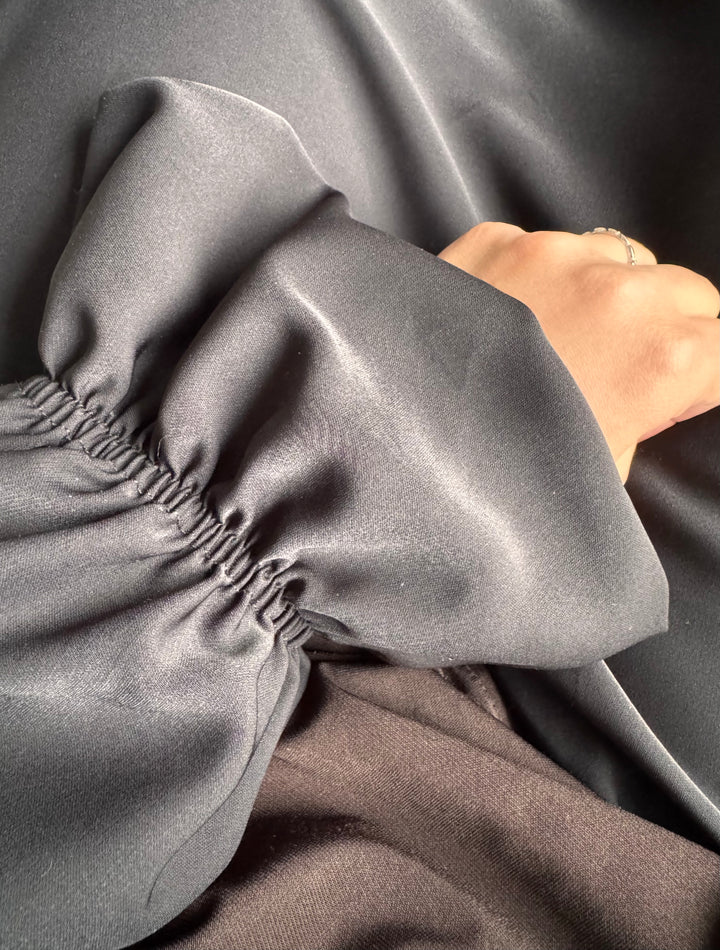Maryam Medina Silk Abaya – Elegant Modest Maxi Dress with Tulip Sleeves