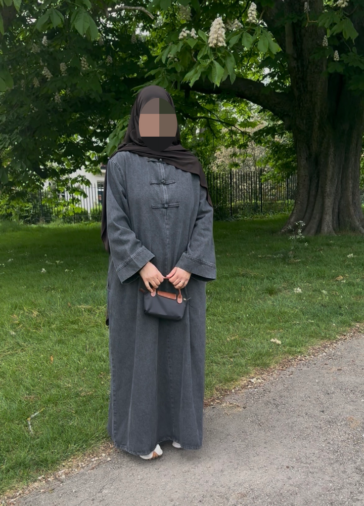 Yuna Oversized Denim Abaya – 100% Cotton Modest Maxi Dress, Loose Fit