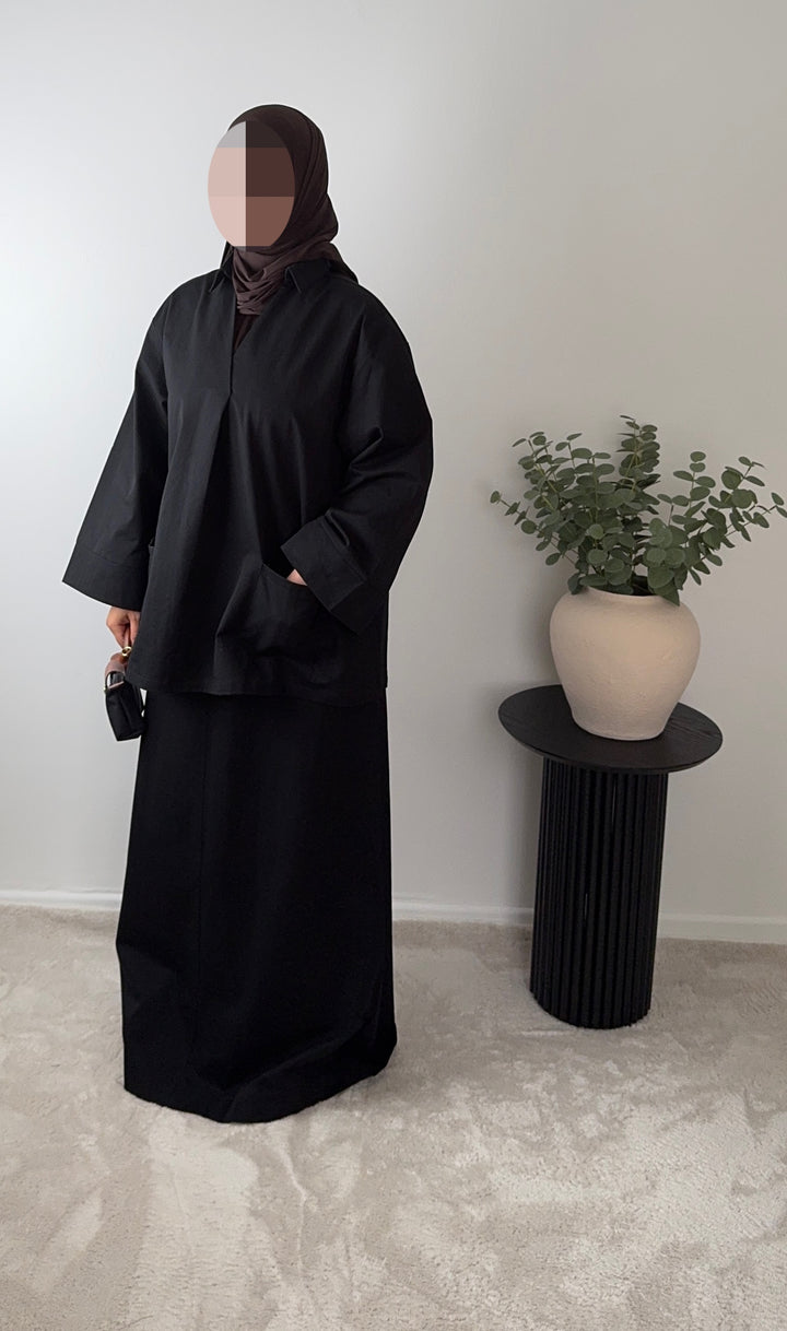 100% Cotton Straight Maxi Skirt with Front Pockets