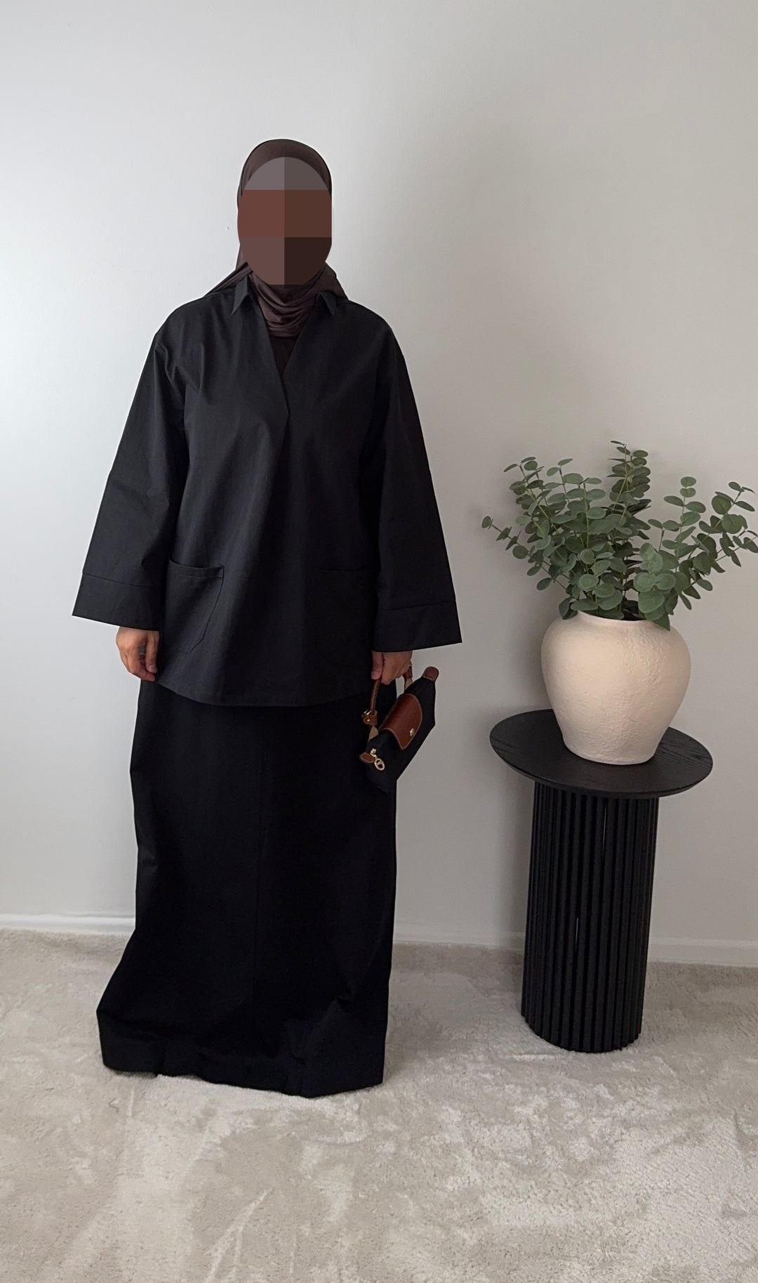 100% Cotton Straight Maxi Skirt with Front Pockets