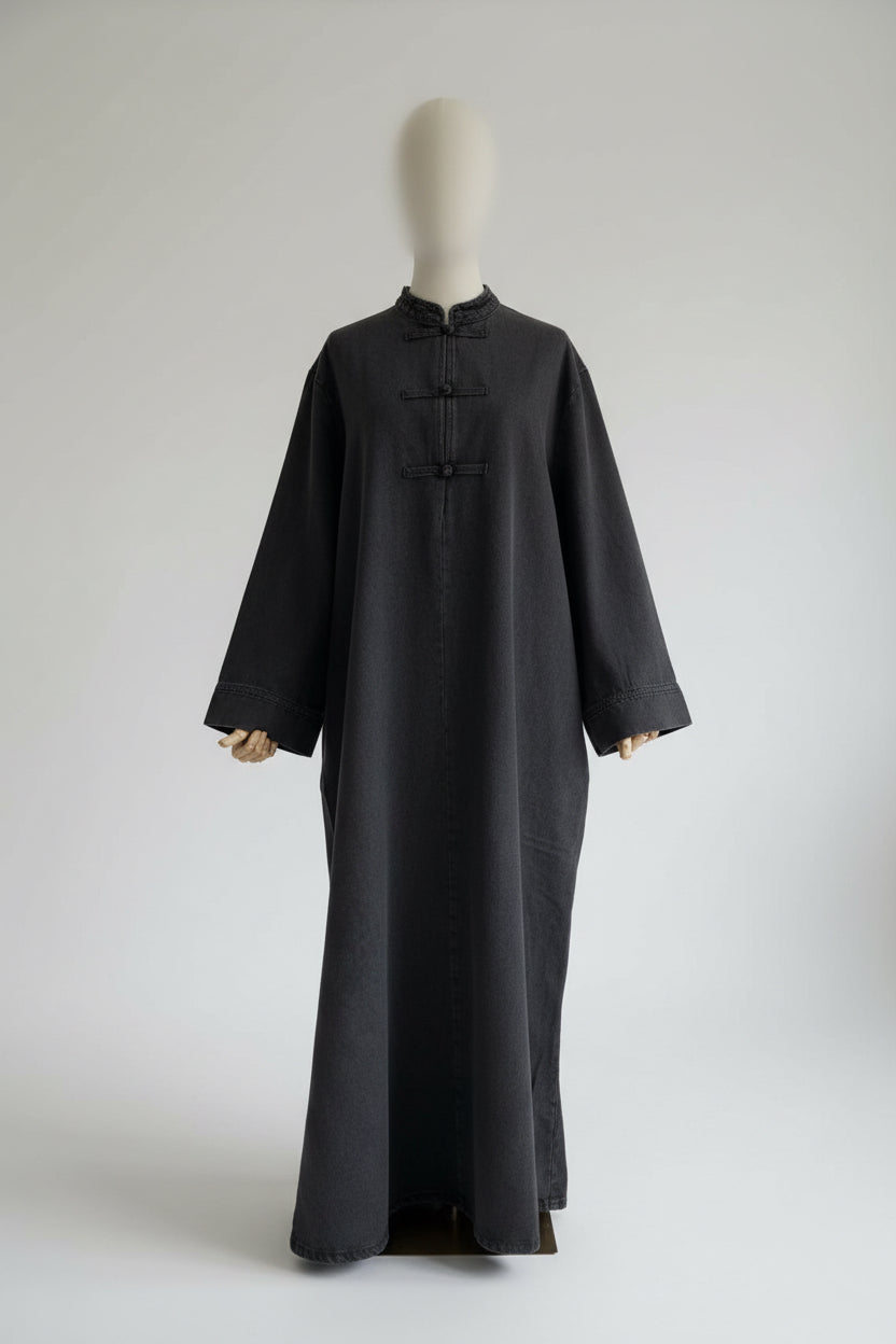 Yuna Oversized Denim Abaya – 100% Cotton Modest Maxi Dress, Loose Fit