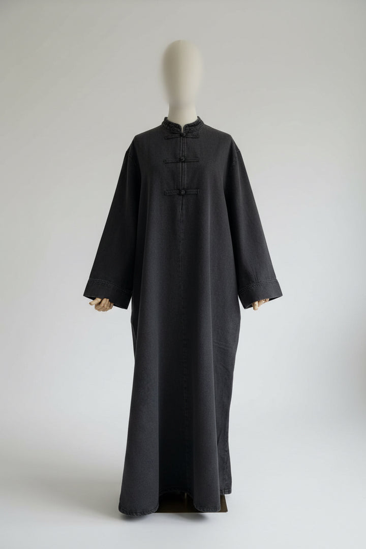 Yuna Oversized Denim Abaya – 100% Cotton Modest Maxi Dress, Loose Fit