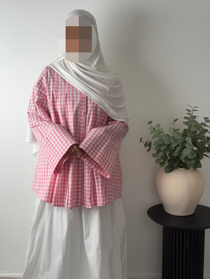 Pink Gingham Oversized Cotton Shirt