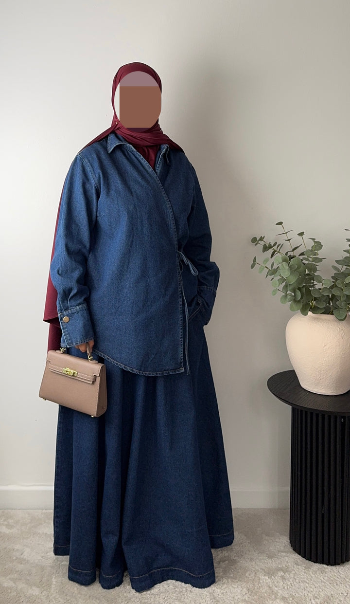 100% Cotton Denim MaxiSkirt – Modest &amp; Oversized Fit -2 pockets