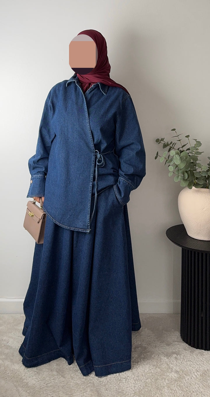 100% Cotton Denim MaxiSkirt – Modest &amp; Oversized Fit -2 pockets