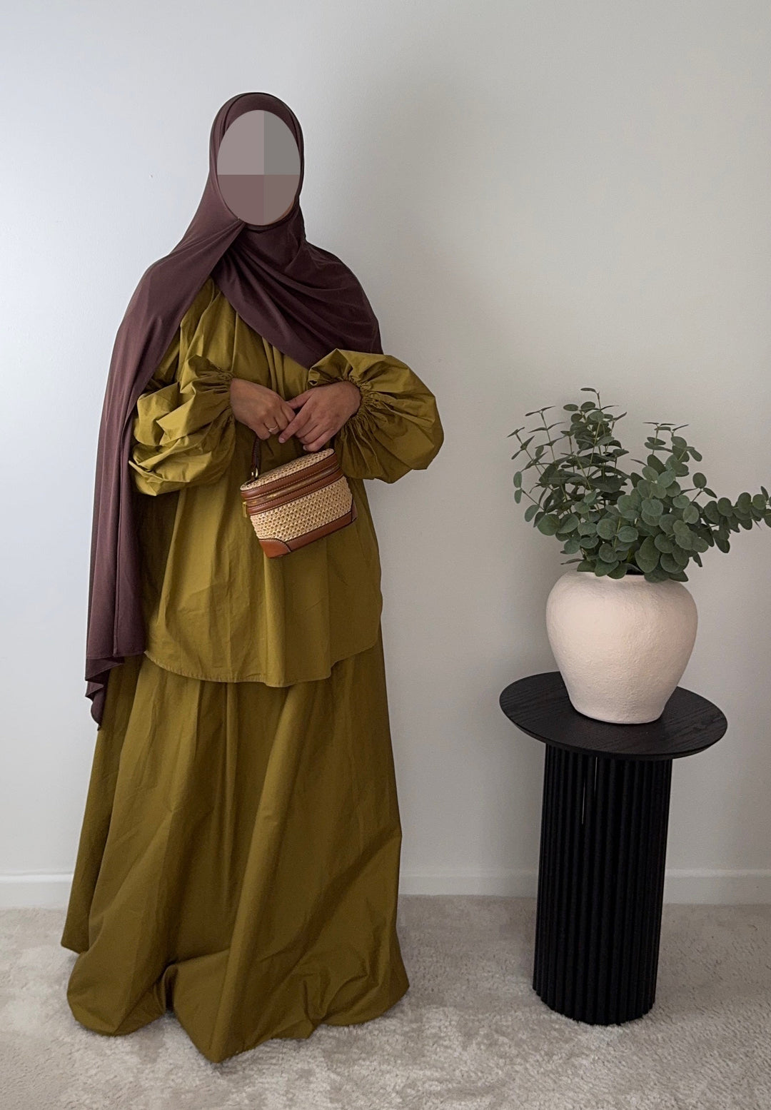 Olive Green Balloon Skirt | 100% Cotton | Fully Lined