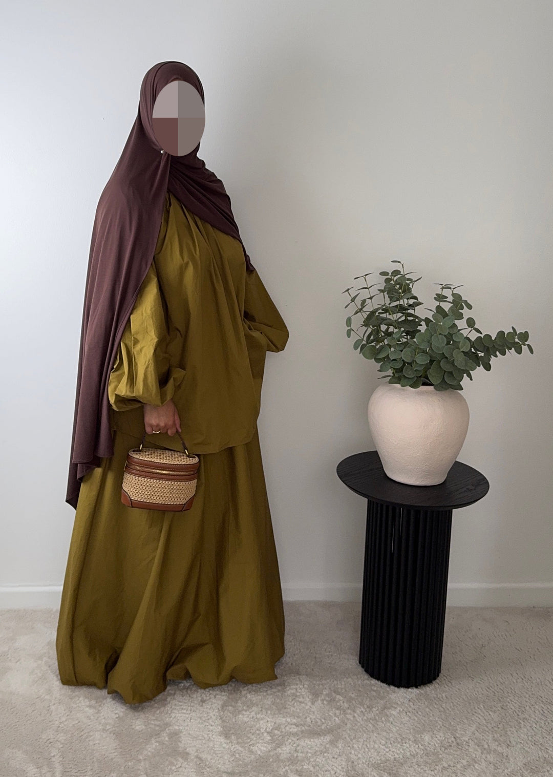 Olive Green Balloon Skirt | 100% Cotton | Fully Lined