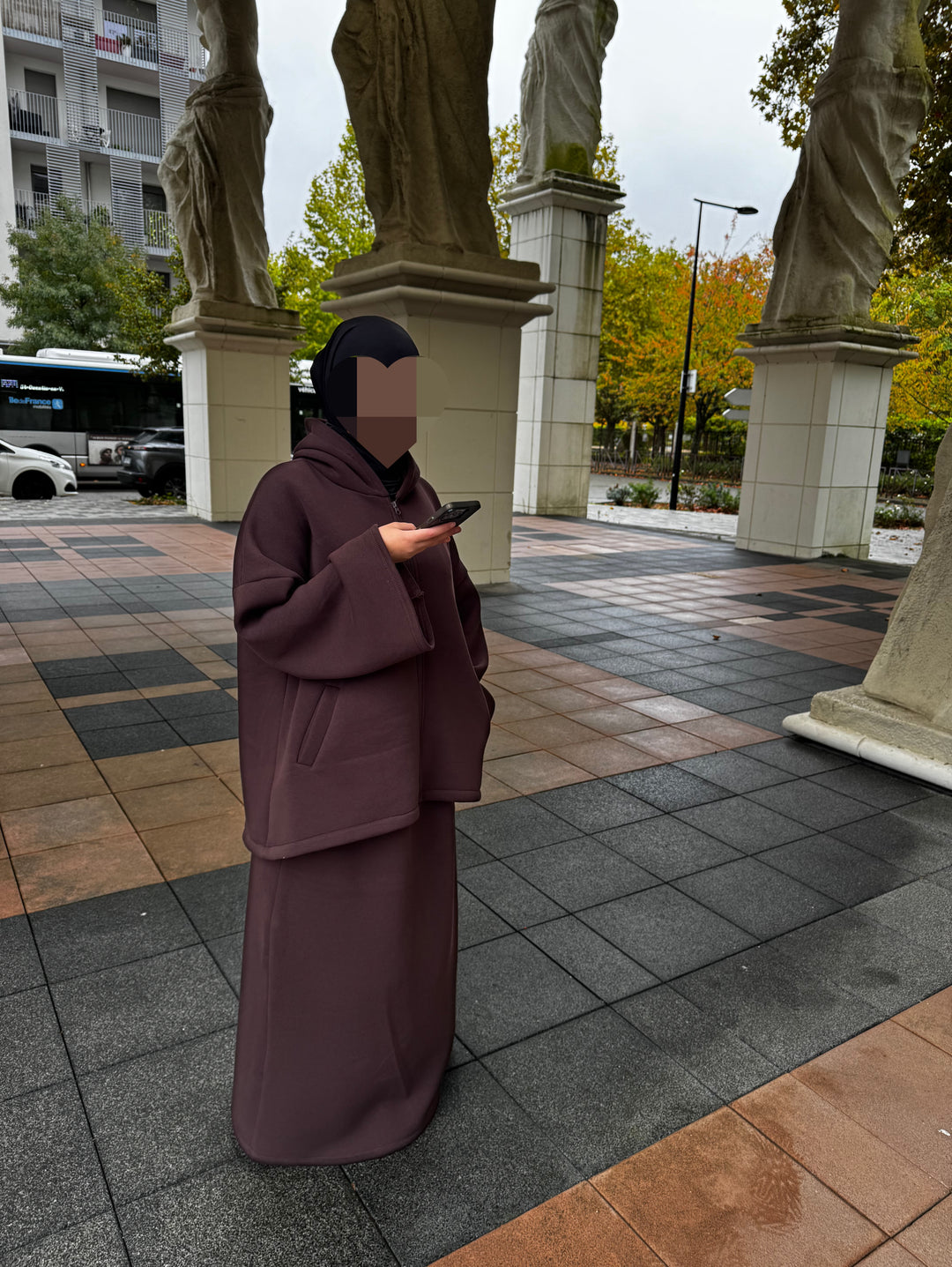 Cosy Modest Two-Piece Set – Fleece-Lined Jacket &amp; Maxi Skirt