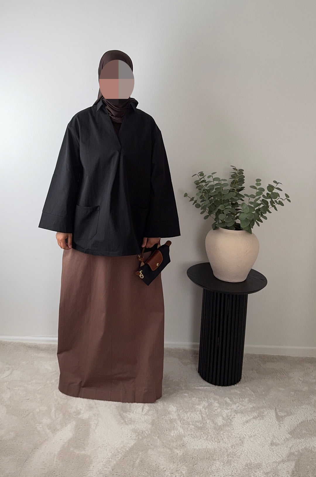 100% Cotton Straight Maxi Skirt with Front Pockets