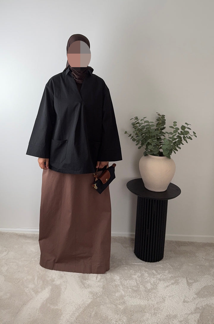 100% Cotton Straight Maxi Skirt with Front Pockets