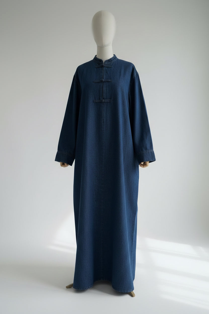 Yuna Oversized Denim Abaya – 100% Cotton Modest Maxi Dress, Loose Fit
