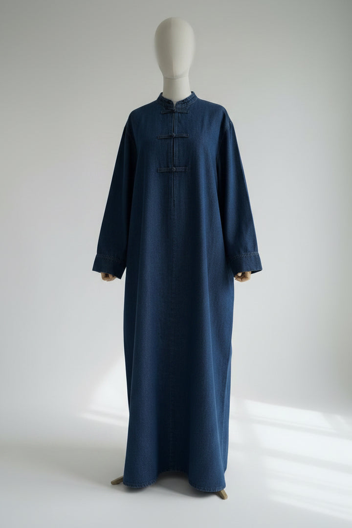 Yuna Oversized Denim Abaya – 100% Cotton Modest Maxi Dress, Loose Fit