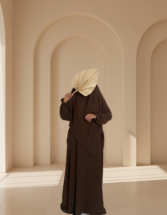 Dark Brown Abaya & Khimar Set - Mariya Abaya Khimar