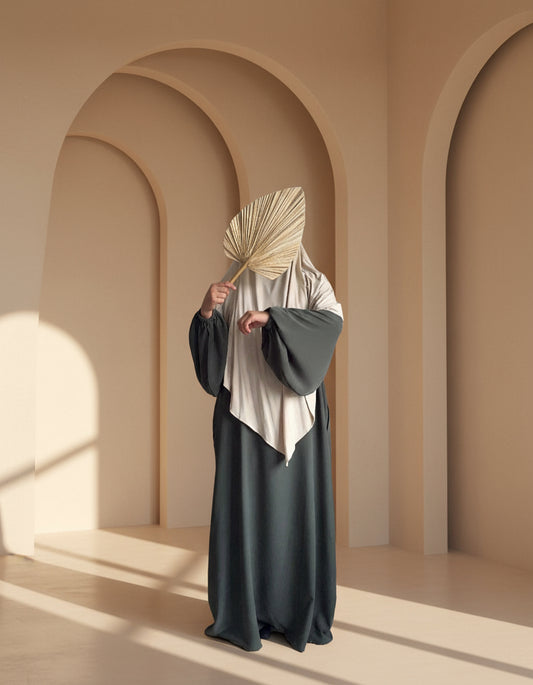 Green Balloon Sleeves Abaya - Modest Abaya - Aisha