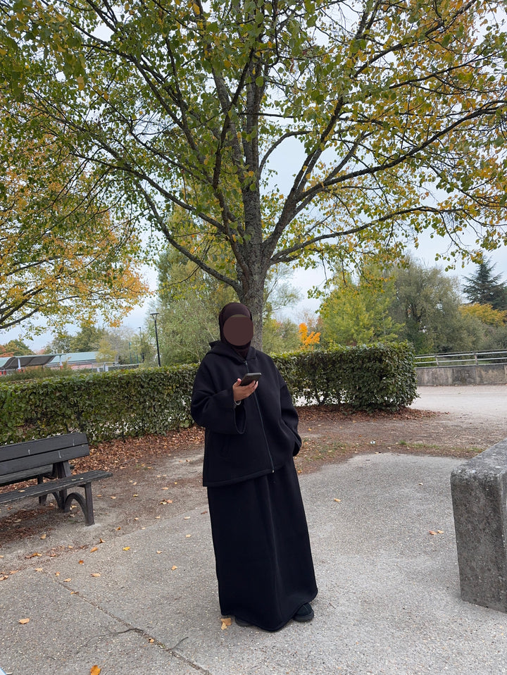 Cosy Modest Two-Piece Set – Fleece-Lined Jacket &amp; Maxi Skirt