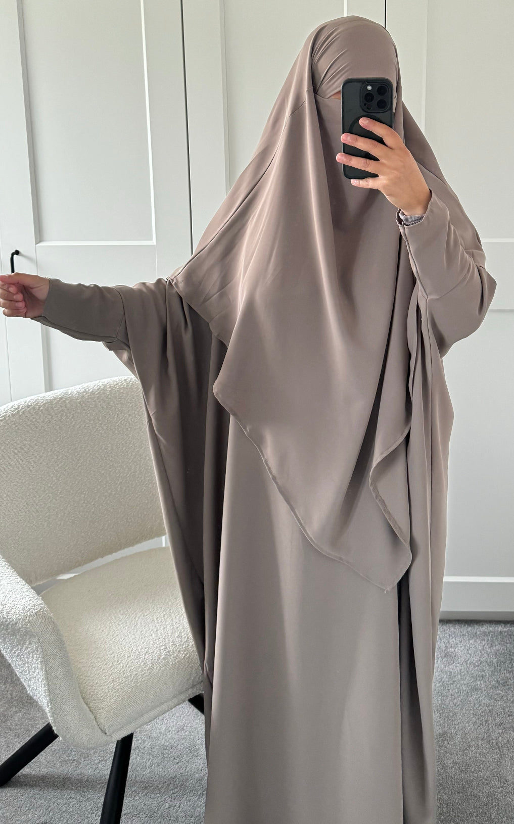Taupe Abaya & Khimar Set KHADIJA(Madina Silk)