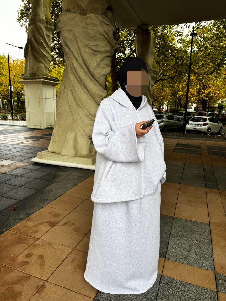 Cosy Modest Two-Piece Set – Fleece-Lined Jacket &amp; Maxi Skirt