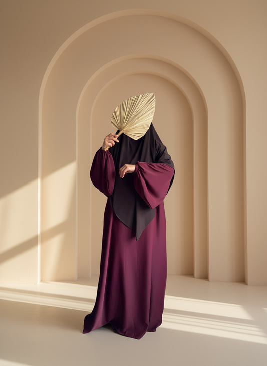 Burgundy Balloon Sleeves Abaya - Modest Abaya - Aisha