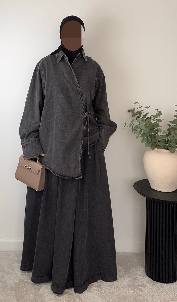 100% Cotton Denim MaxiSkirt – Modest &amp; Oversized Fit -2 pockets