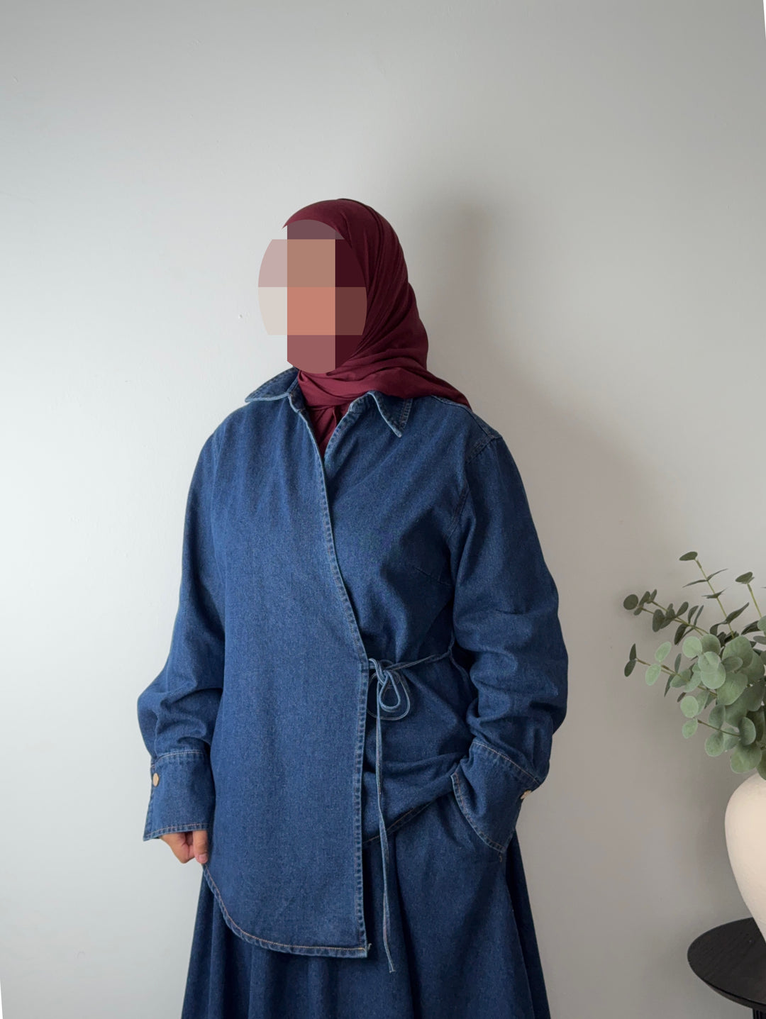 100% Cotton Denim WrapTop – Modest Kimono Style