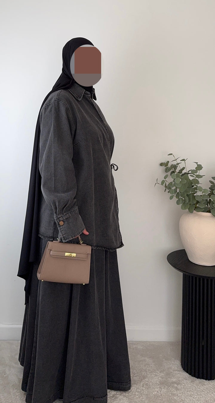100% Cotton Denim MaxiSkirt – Modest &amp; Oversized Fit -2 pockets