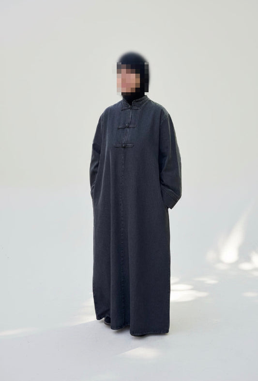 Yuna Oversized Denim Abaya – 100% Cotton Modest Maxi Dress, Loose Fit