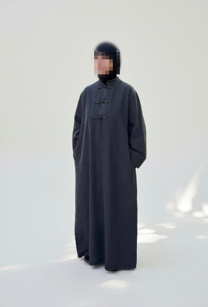 Yuna Oversized Denim Abaya – 100% Cotton Modest Maxi Dress, Loose Fit
