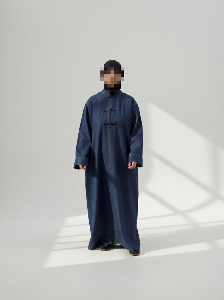 Yuna Oversized Denim Abaya – 100% Cotton Modest Maxi Dress, Loose Fit