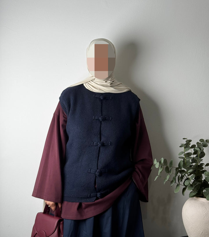 Asian-Inspired Sleeveless Knit Vest