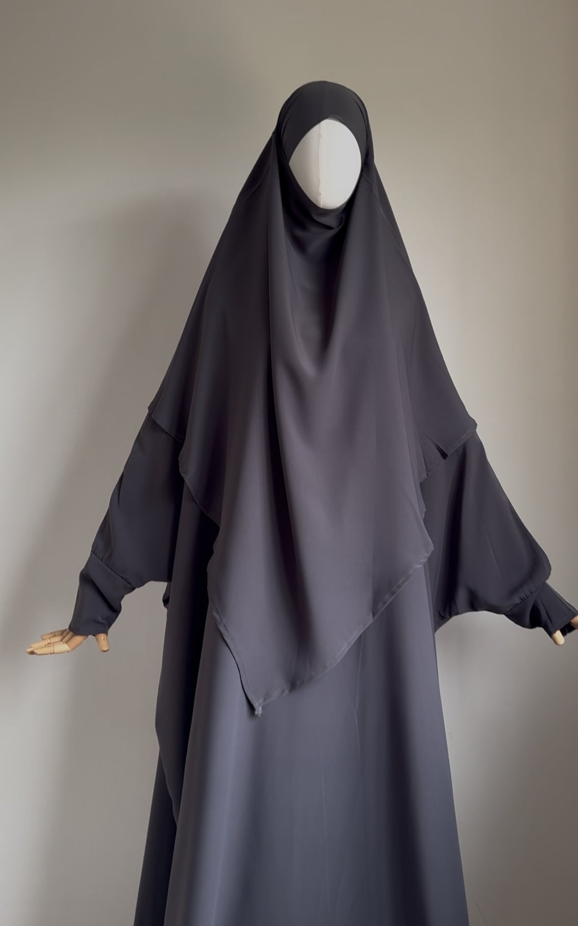 Dark grey Abaya & Khimar Set KHADIJA(Madina Silk)