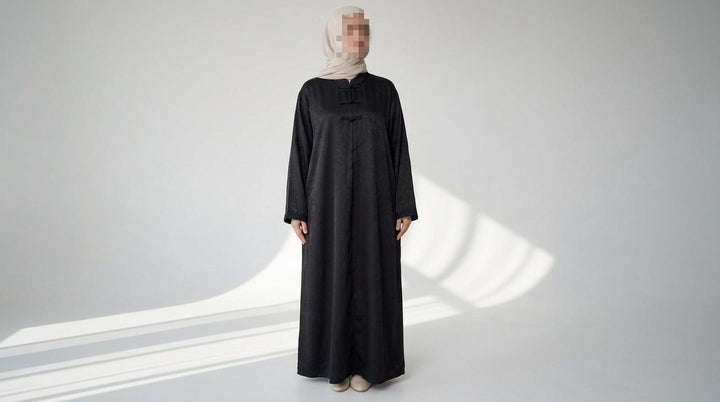 Amirah Embroidered Abaya – Elegant Modest Maxi Dress with Asian-Inspired Collar