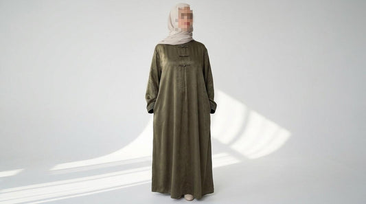 Amirah Embroidered Eid Abaya – Elegant Modest Maxi Dress with Asian-Inspired Collar