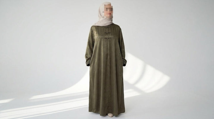 Amirah Embroidered Abaya – Elegant Modest Maxi Dress with Asian-Inspired Collar