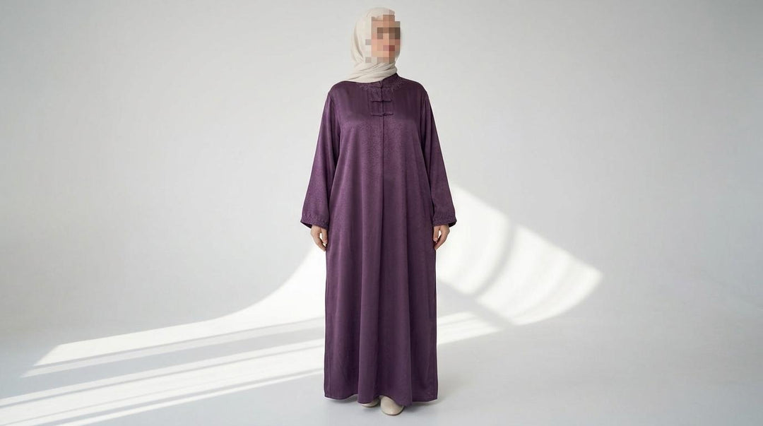 Amirah Embroidered Abaya – Elegant Modest Maxi Dress with Asian-Inspired Collar
