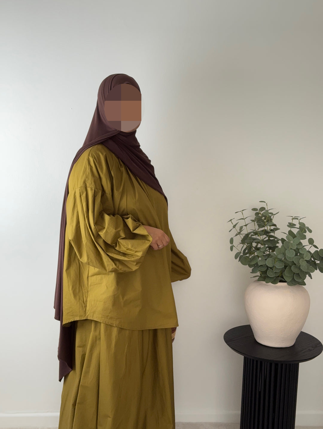 Olive Green Balloon Sleeve Oversized Blouse | 100% Cotton
