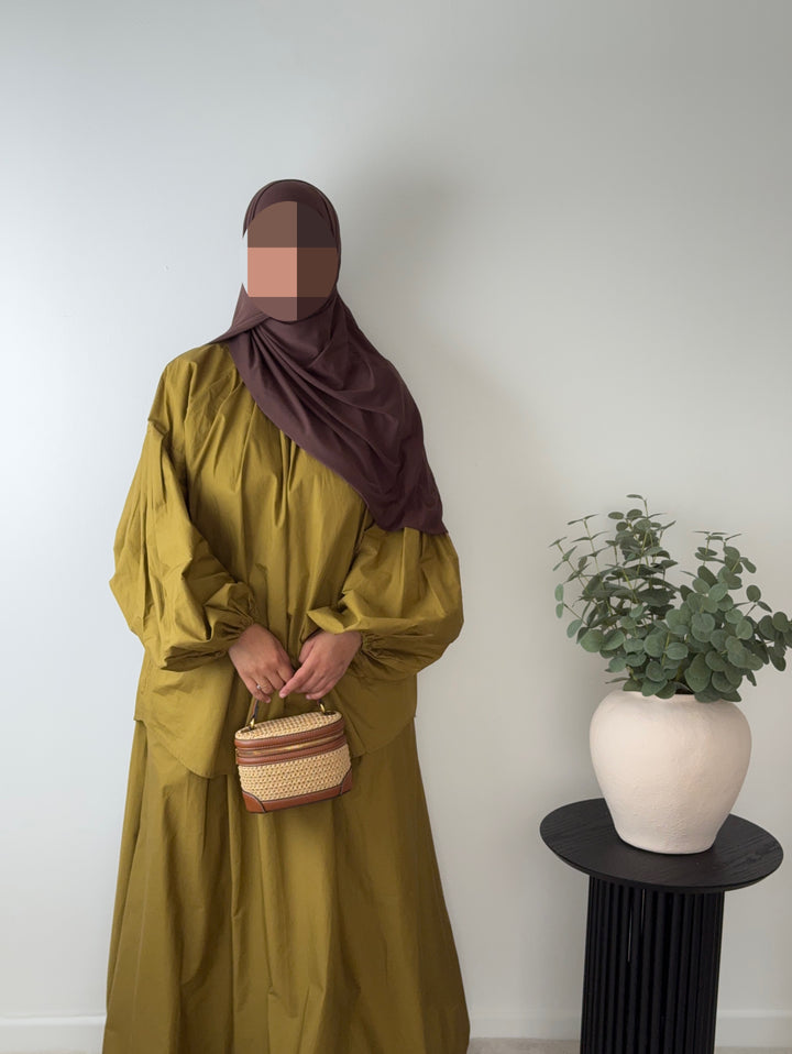 Olive Green Balloon Sleeve Oversized Blouse | 100% Cotton