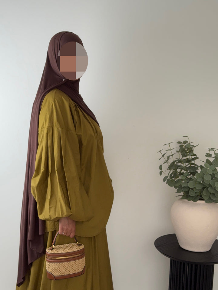 Olive Green Balloon Sleeve Oversized Blouse | 100% Cotton